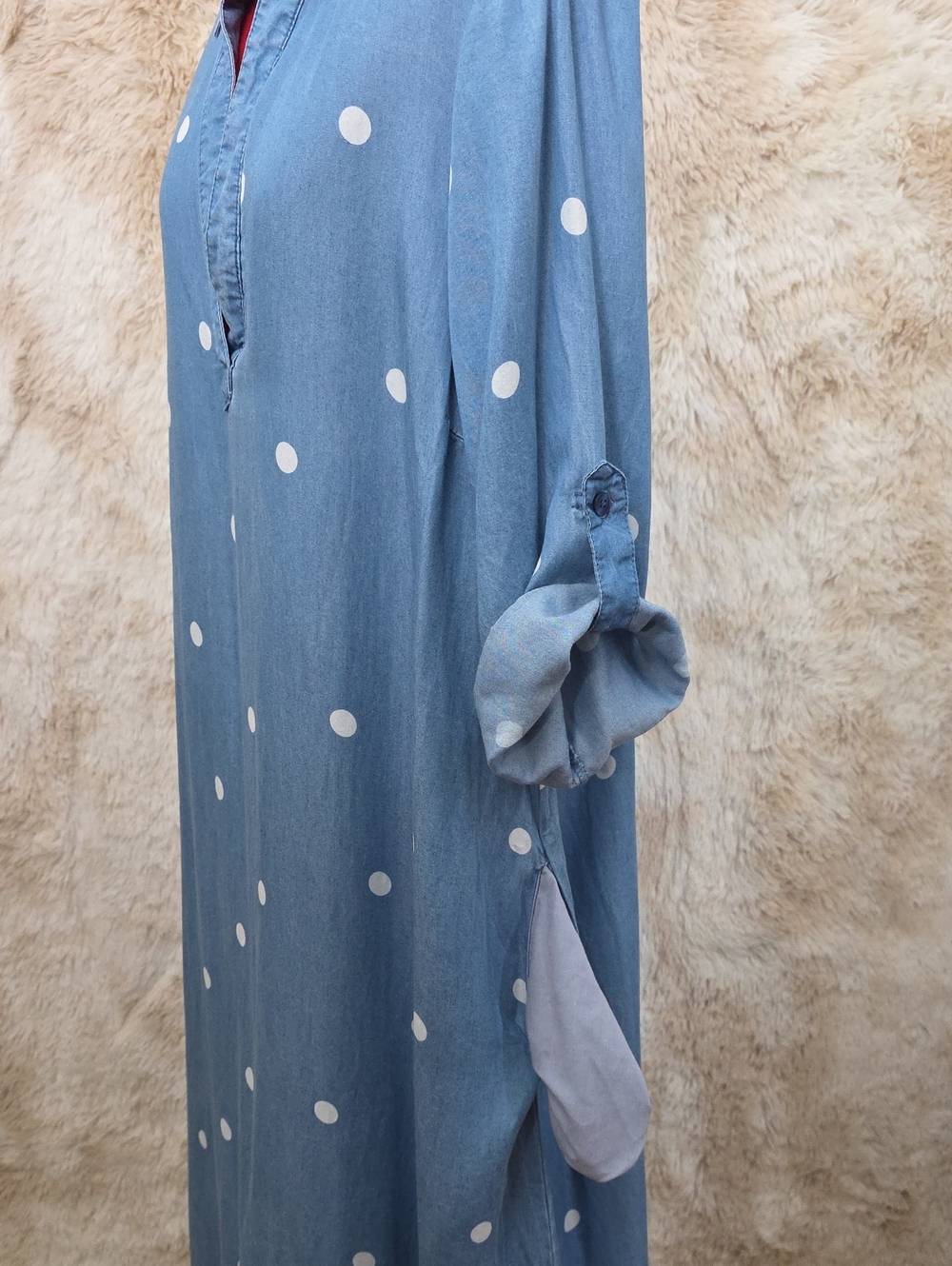 Ashley Stewart Blue Polka Dot Lyocell Shirt Dress 14/16 Roll Tab Sleeves Plus Si - Picture 2 of 10